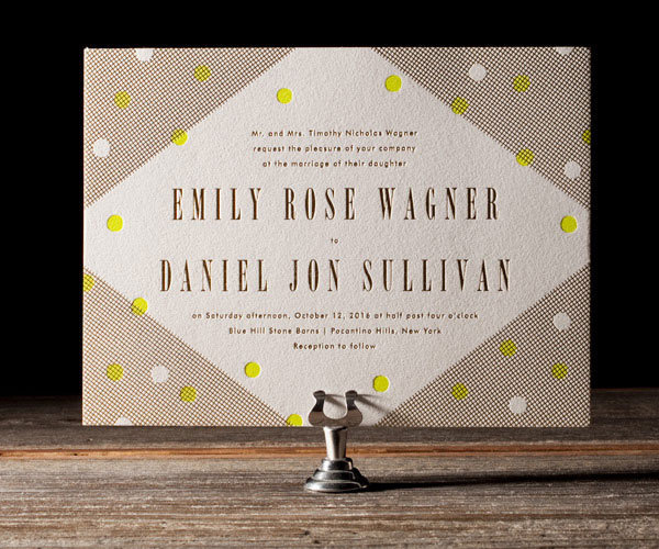 Modern Dot Letterpress Wedding Invitations by Erin Jang #print #letterpress #invitation #deboss #overlay #wedding