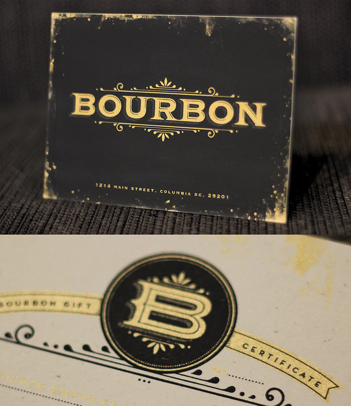 Bourbon Gift Certificate #certificate #gift #gift certificate #bourbon #foil stamp #lettering