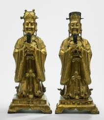 Shuiguan and Diguan from fire-gilded Bronze shown standing
