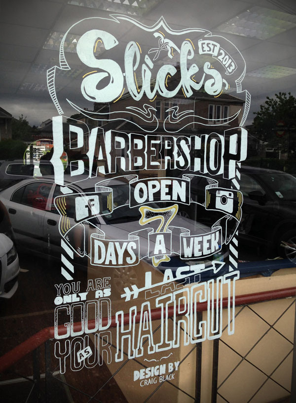Slick's Barbershop Window Art by Craig Black