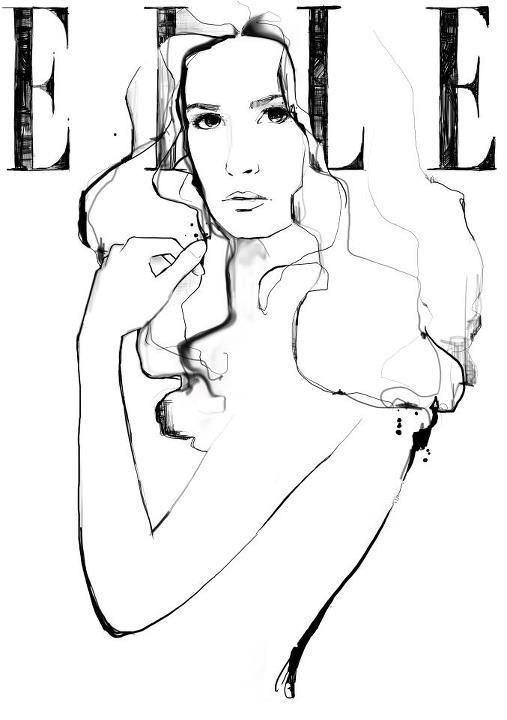 elle line drawing #white #b&w #& #black #illustration #fashion