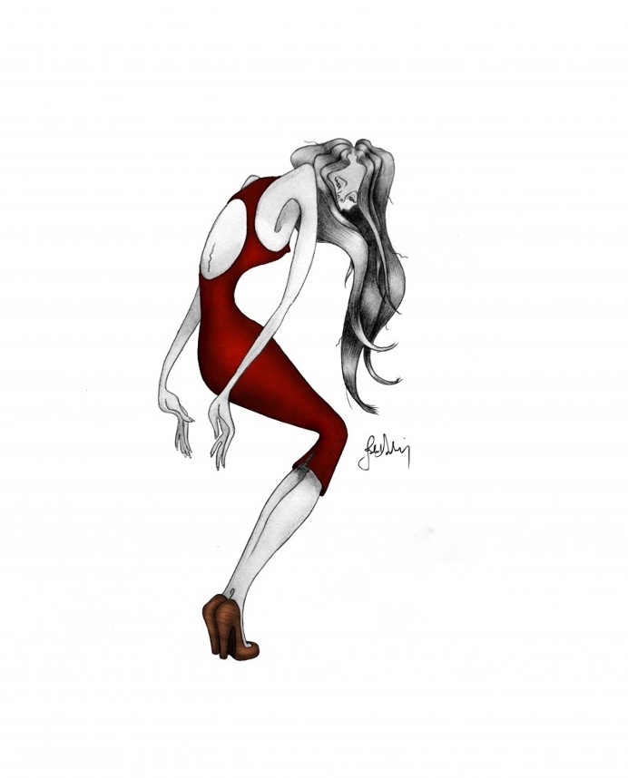 red dress model girl sketch