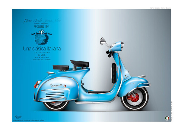Ilustración totalmente inventada realizada en vectores. #vespa