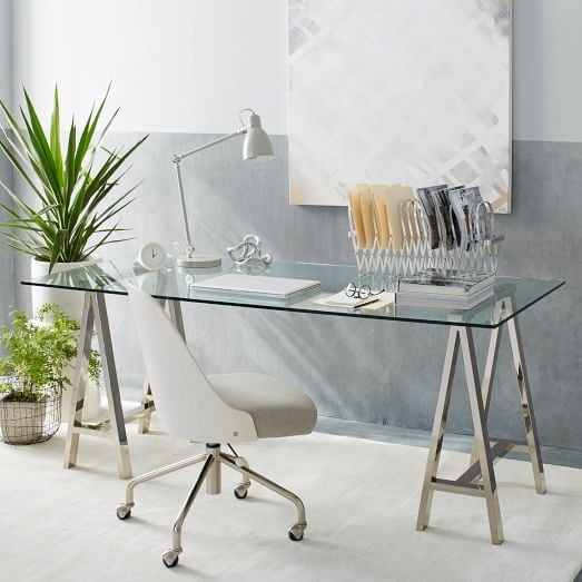 Cross-Base Desk - Polished Nickel, West Elm