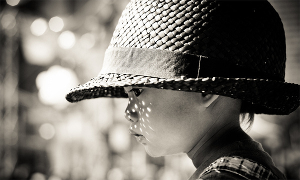 Sun Freckles #b&w #kid #child #large #photography #hat #street #cute