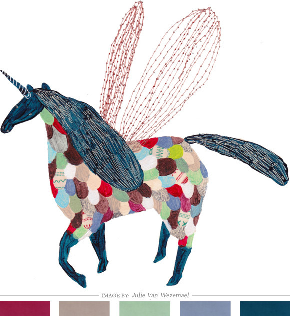 Stitched Illustration by Julie Van Wezemael. #unicorn