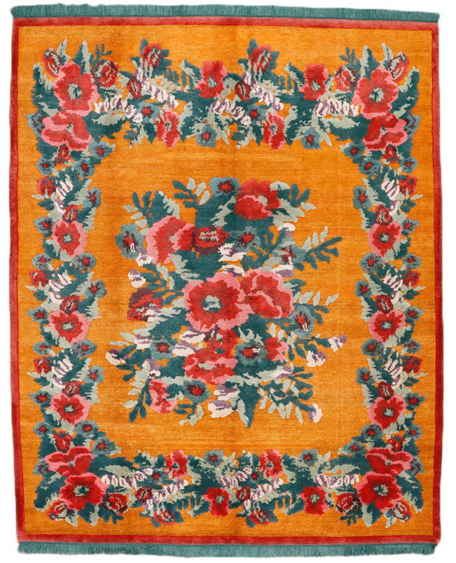 Folk Art Rug - Nepalese Wool and Silk Rug - 9′ x 12′, Custom Rug Sizes