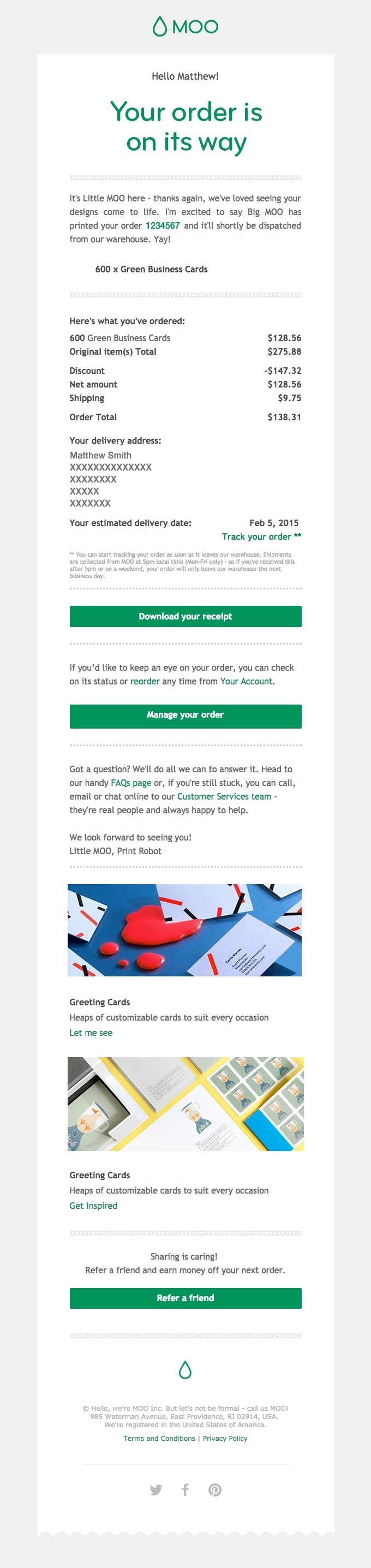 Moo email receipt #email #ux
