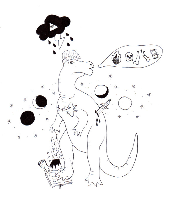 mirch #death #mirch #illustration #dinosaur #pain #bw