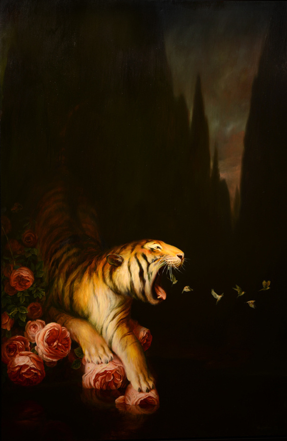 Nocturne Martin Wittfooth #ilustration #tiger #painting