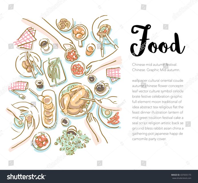 Family/friends Christmas Dinner Vector Design. Hand-Drawn Family Christmas Dinner . Top View Catering Party With People Hands.