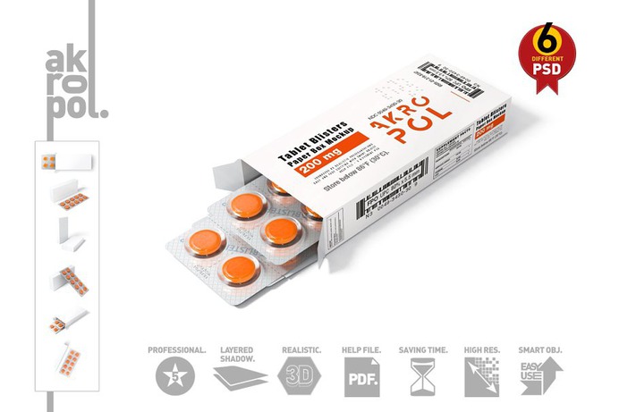 6 Tablet Paper Box Mockup PSD