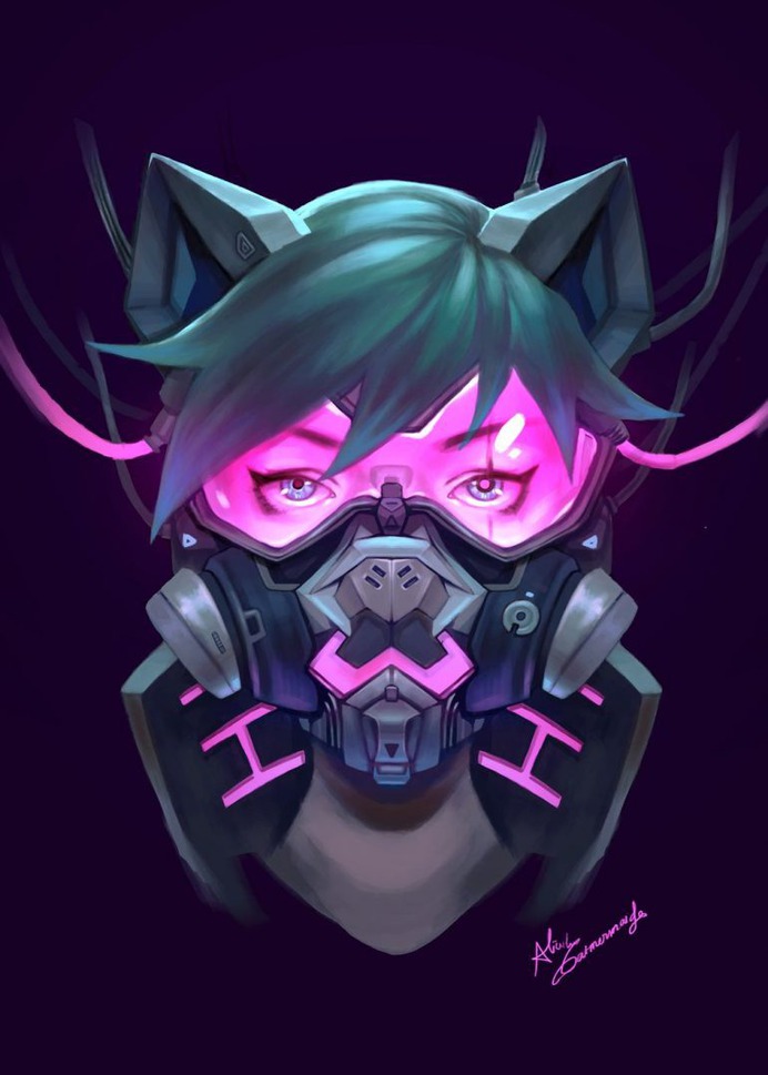 Cyberpunk Catmermaid OC by MsCatmermaid