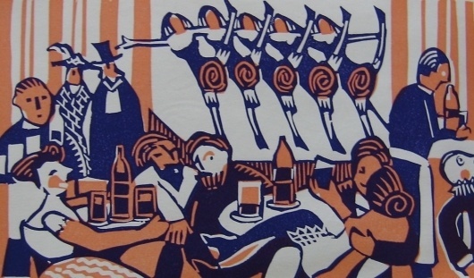 Flight+-+Cafe+Chantant.jpg 1,000×588 pixels #print #arts #illustration #linocut #fine