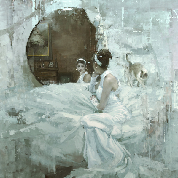 "The Forgotten (Version Two Neglect)" 48 x 48 in. Oil on Panel 2012 #dress #white #woman #painting