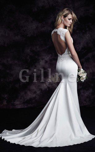 Abito da Sposa Buco Della Serratura Schiena a Chiesa Semplice Pudica V-Scollo