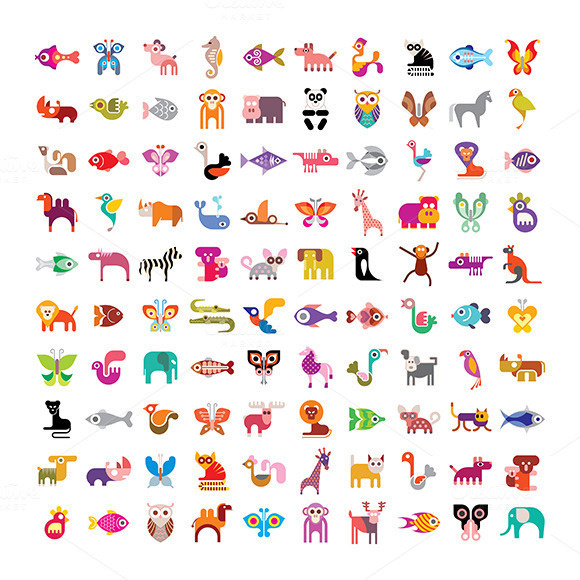 Animal icon set #giraffe #owl #cat #monkey #set #elephant #ape #illustration #camel #panther #lemur #zebra #hyena #deer #lion #butterfly #elk #kangaroo #dog #crocodile #ostrich #icon #fish #bird #koala #animal #parrot #rhinoceros #horse #whale #multiple #rhino #panda