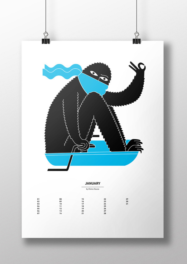 Calendart Â | Â Â http://calendart.nlCalendart is a calendar illustrated by 13 illustrators from all over Europe. Calendart is a project by #calendart #print #january #sled #poster #monster