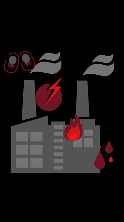 Red was the color of the moment this factory made history -- red laces, red pain, red fire, red blood.