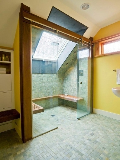 Studio III architects #iii #shower #architects #tiled #storage #bathroom #vermont #glass #studio