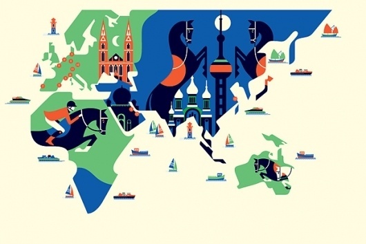 Malika Favre - The Black Harbor #horse #graphic #orange #geometric #map #illustration #blue #jockey #green