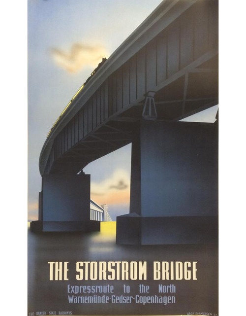 Aage Rasmussen, travel poster Storstrom Bridge, 1930s. #old #travel #poster #1930