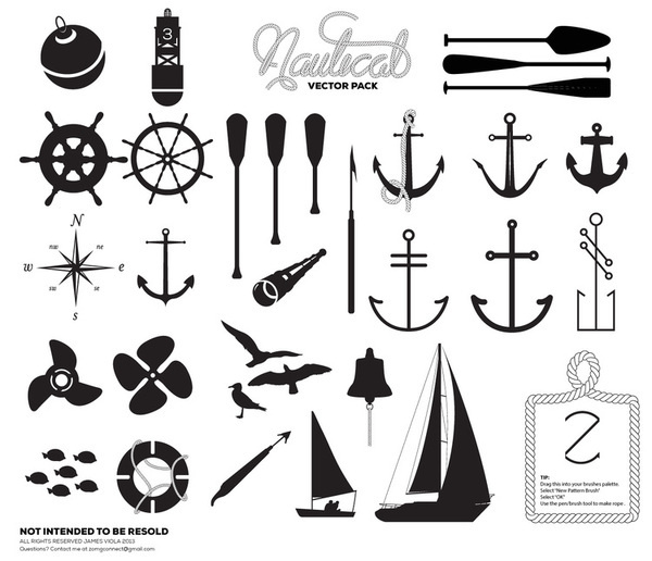 Premium Nautical Vector Pack - Registrationblack.com #ocean #vector #seagul #propellar #design #rope #sail #set #wheel #bouy #sea #pack #custom #anchor #nautical