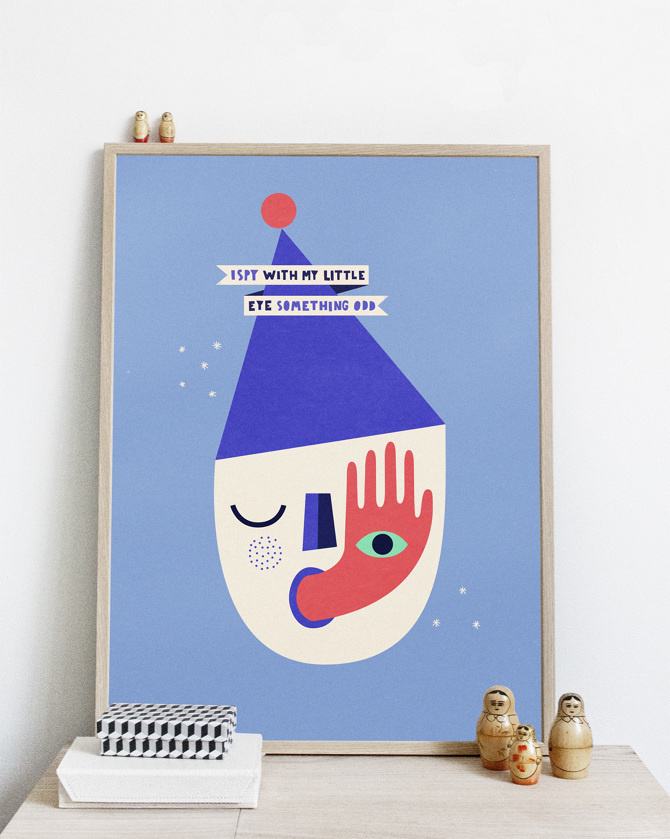 #nordic #design #graphic #illustration #danish #bright #simple #nordicliving #living #interior #kids #room #poster #spy #blue #head