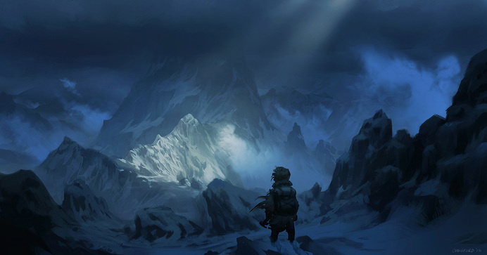 Justin_Oaksford_Concept_Art_mistymountains #alone #cold #mountains #winter
