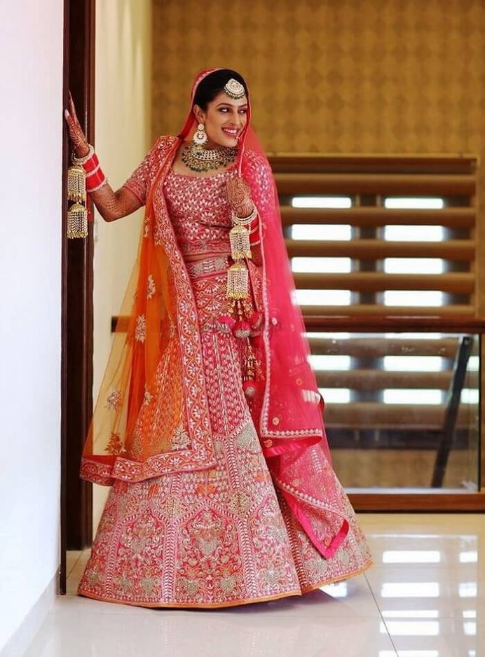Buy Pink Chanderi Embroidery Dori Scoop Neck Bridal Lehenga Set For Women  by Jigar Mali Online at Aza Fashions.