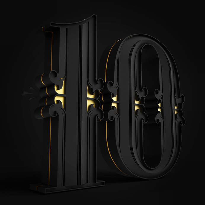 number, 10, ornate, shape, gold