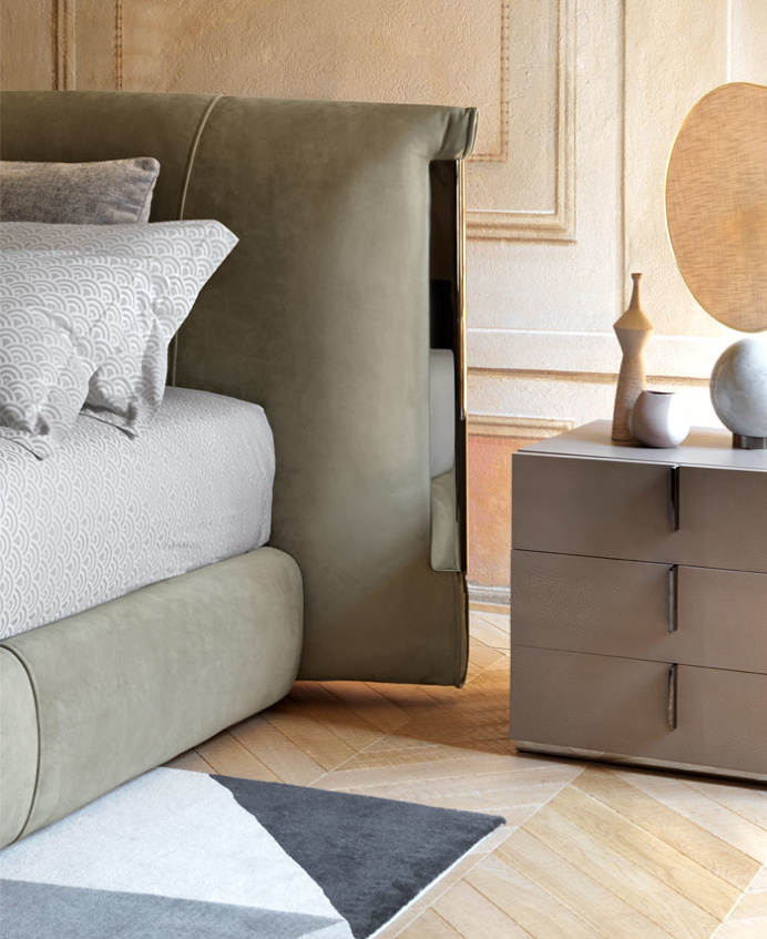 Carlo Colombo designed Amal bed and lamp for Flou - InteriorZine