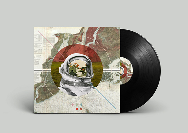 Off Record on Behance #album #montage #astronaut #noa #map #geometric #record #vinyl #illustration #stain #music #joy #collage #mountains #emberson