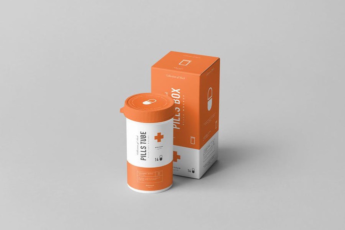 Pills Box and Tube Mockup PSD