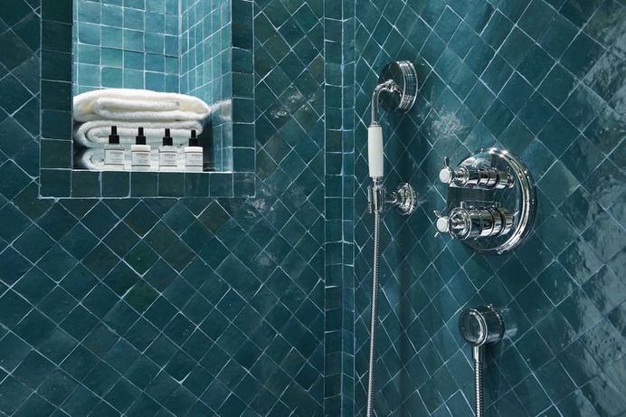 Le Roch Hotel and Spa Paris with Petrol Blue zellige from Ateliers Zelij