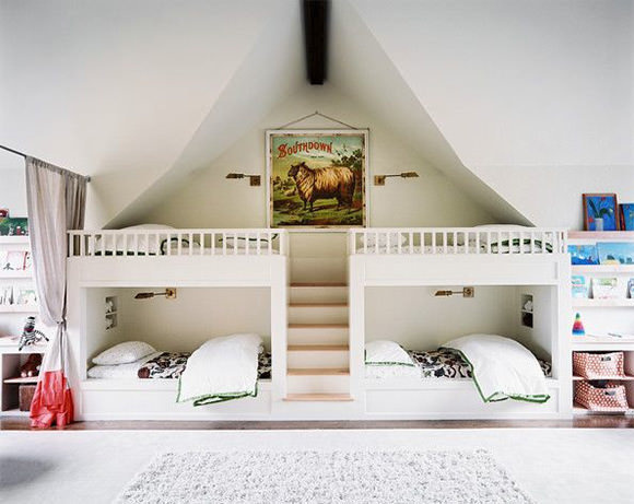 a quad of bunk beds in a bunk room for kids (via lonny magazine) #interior #design #decor #deco #decoration