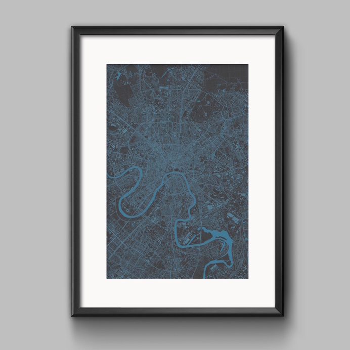 Poster with a city map. Source justmaps.co #map #moscow #poster