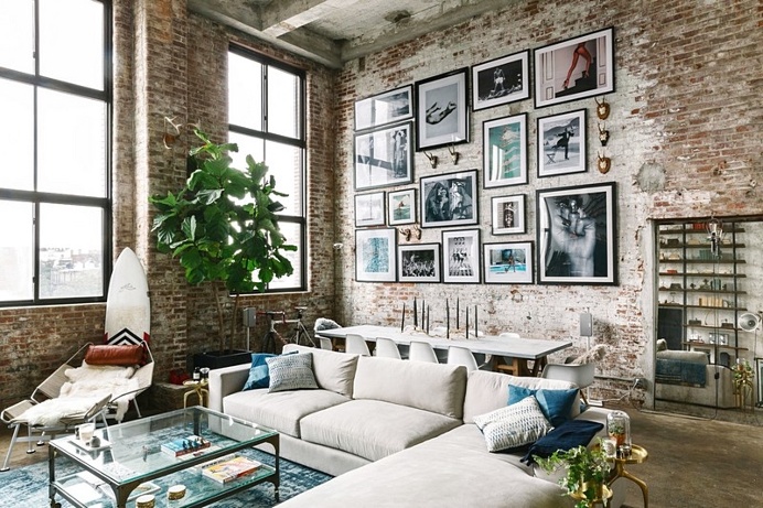 Brooklyn Loft with Aged Brick, Concrete Floors, and Exposed Beams