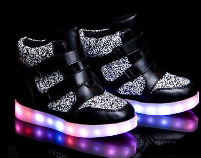 2016 new Kid's shoes led luminous shoes usb charging (black)