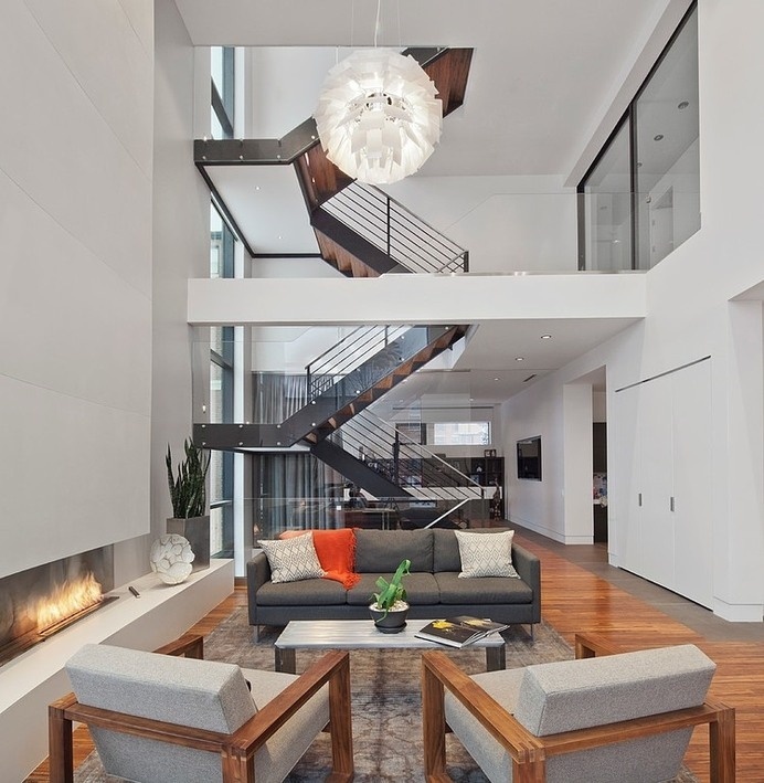 Modern House Nearby Lake Michigan With a Sense of Verticality by Joseph Trojanowski #interior #modern #design #living #fireplace #room