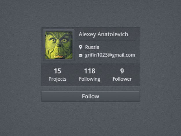 User profile to follow Free Psd. See more inspiration related to Profile, Information, User, Follow, Horizontal and User profile on Freepik.