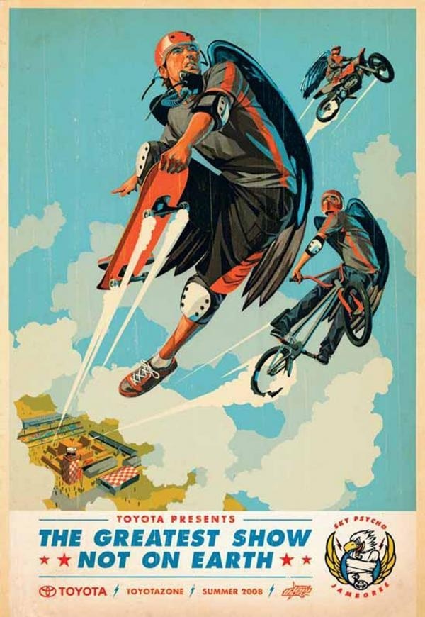 EVENT POSTER, Toyota Sky Psycho, Saatchi #bmx #skateboard #flying #dirt bike #superhero