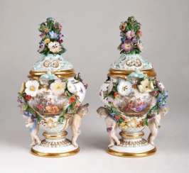 Pair of small pot pourri vases with cherubs pair #Sets #Teasets #Porcelainsets #Antiqueplates #Plates #Wallplates #Figures #Porcelainfigurines #porcelain