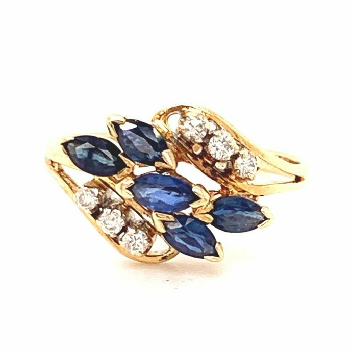 Sapphire and Diamond Leaf Ring