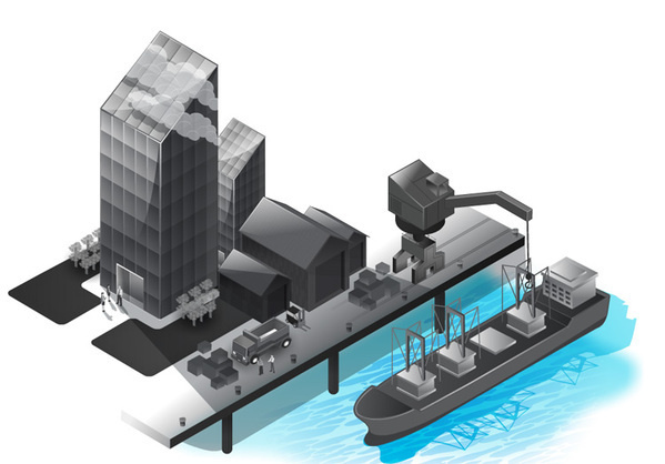 Isometric illustrations on Behance #greyscale #industrial #colour #cityscape