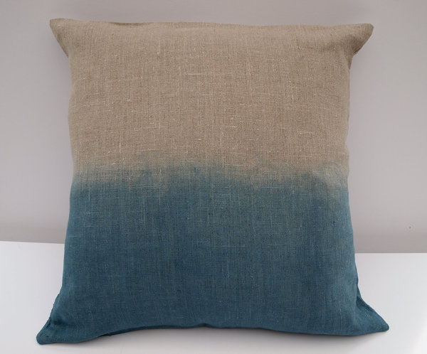 Ombre blue Indigo dip dyed organic linen pillow / cushion cover #dye #dip