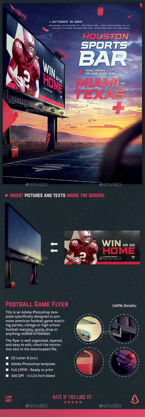 DOWNLOAD:
https://graphicriver.net/item/american-football-flyer-match-template/33787486

This is an american football flyer template specifically designed to promote sports bars, clubs, football game watching parties, american football games and matches, NFL watching parties and super bowl parties, college football games and anything related to the sport of american football.