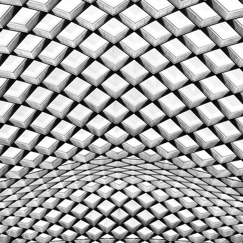 archinbetween:Flowing Diagrid |Â SunsetSamCourtyard ceiling of the National Portrait Gallery in Washington, D.C. #geometry #cubes