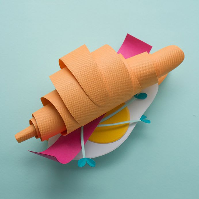 100 Paper Breakfasts depicts some of the world's most-loved breakfasts - including pastries, eggs and dumplings - in the form of brightly coloured paper. See more from this series at mindsparklemag.com
