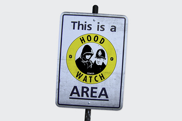 Hood Watch. Hoods watching the Cops, neighbourhood watch #parody #fezwitch #branding #satire #watch #neighbourhood #logo #cops